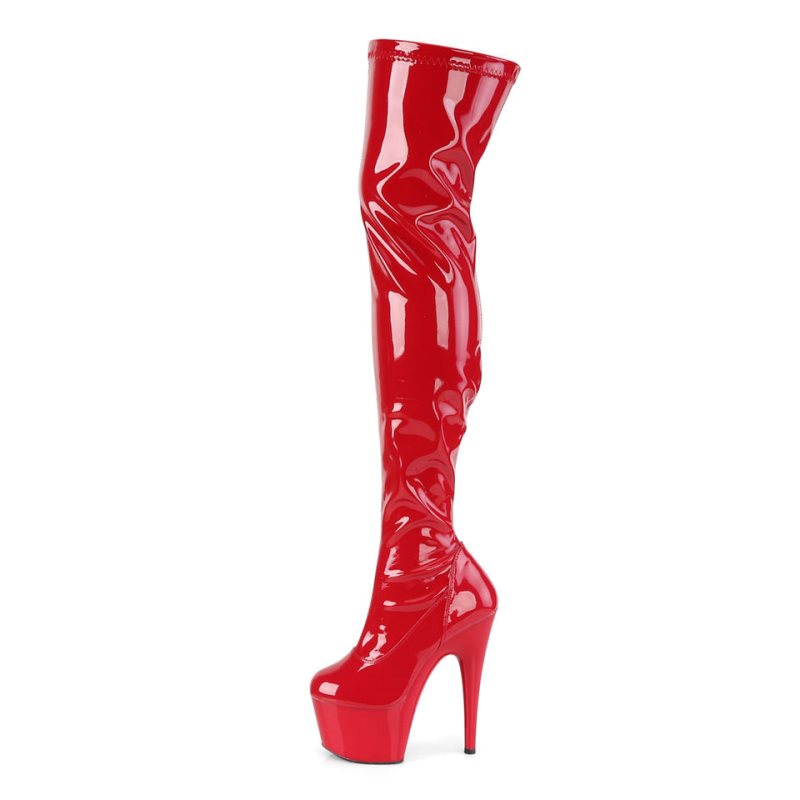 Pleaser Adore-3000 Women's Thigh High Boots Red | NZ SIUANY