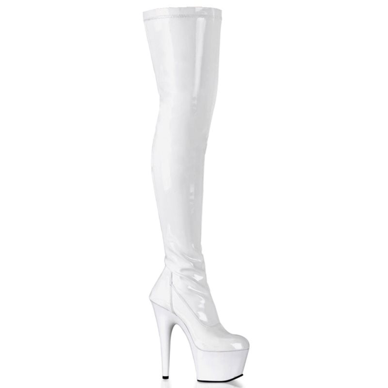 Pleaser Adore-3000 Women\'s Thigh High Boots White | NZ SCFVYA