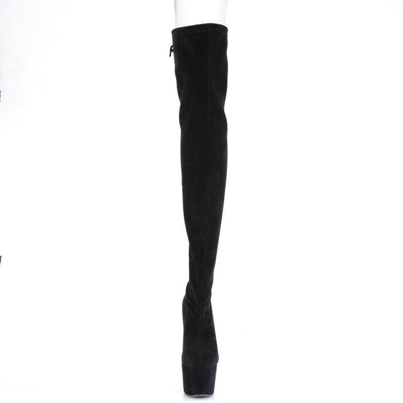 Pleaser Adore-3008 Suede Women's Thigh High Boots Black | NZ SNAUFB