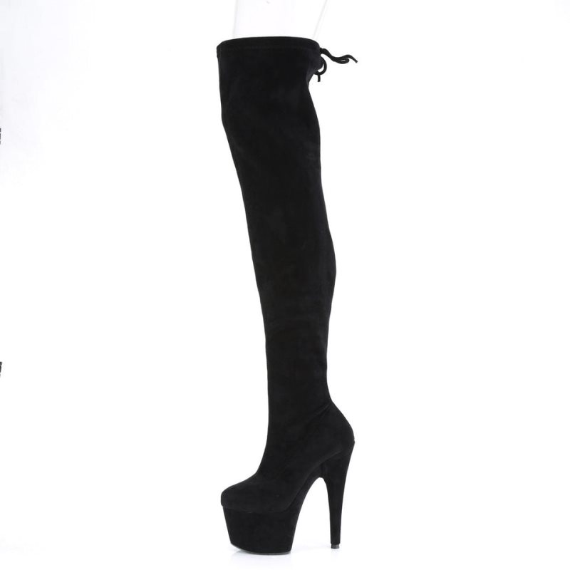 Pleaser Adore-3008 Suede Women's Thigh High Boots Black | NZ SNAUFB