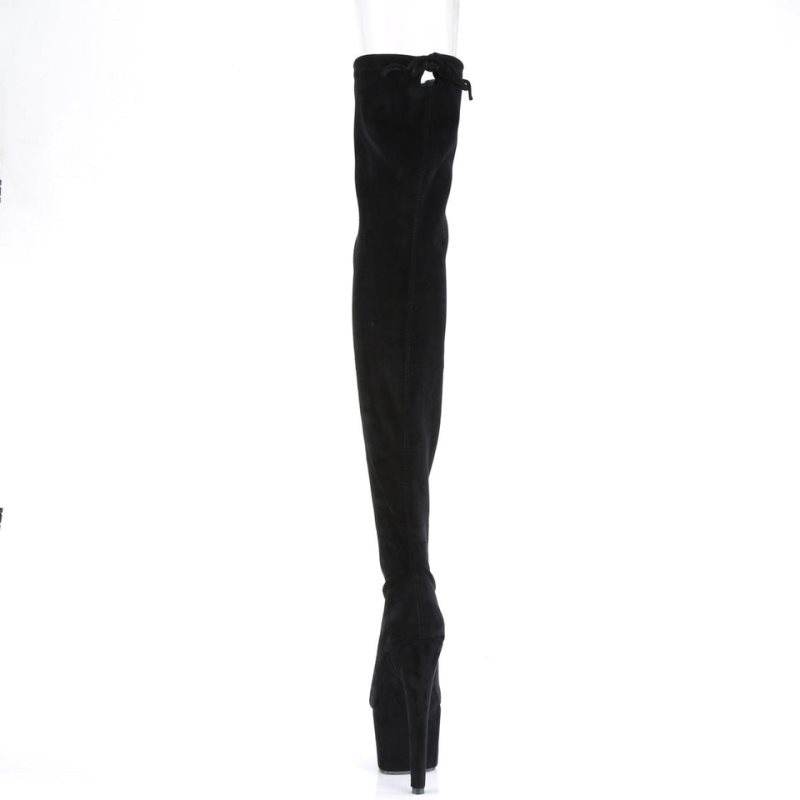 Pleaser Adore-3008 Suede Women's Thigh High Boots Black | NZ SNAUFB