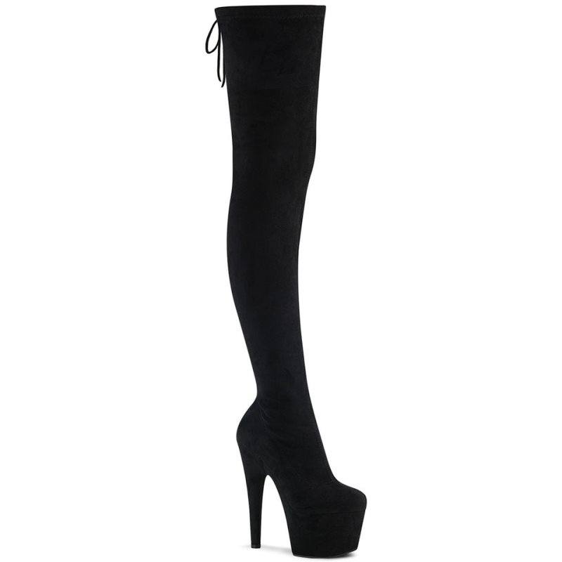 Pleaser Adore-3008 Suede Women\'s Thigh High Boots Black | NZ SNAUFB