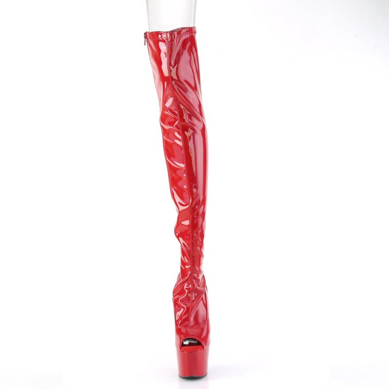 Pleaser Adore-3011HWR Women's Thigh High Boots Red | NZ FNJUPY