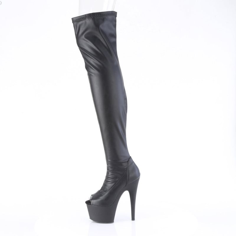 Pleaser Adore-3011 Vegan Leather Women's Thigh High Boots Black | NZ MDFZXH