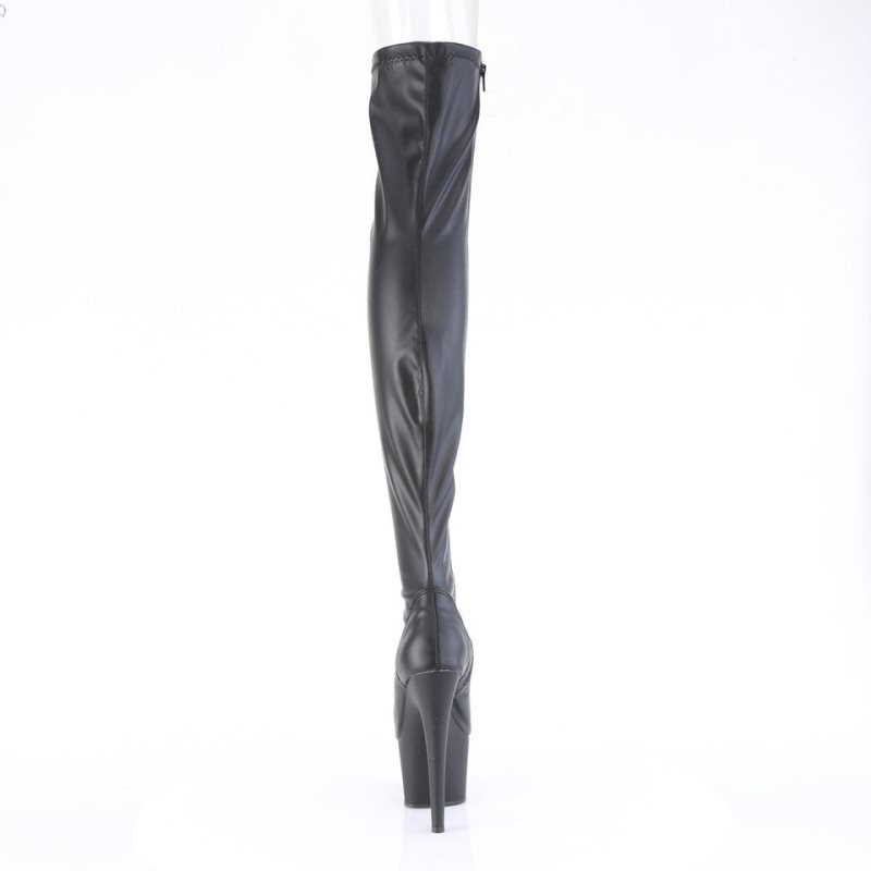 Pleaser Adore-3011 Vegan Leather Women's Thigh High Boots Black | NZ MDFZXH