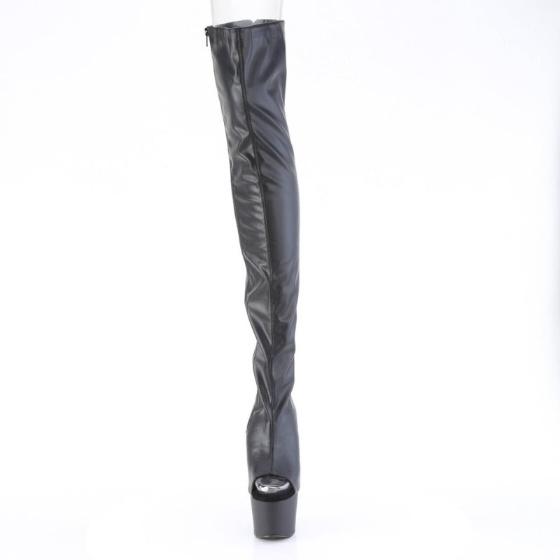 Pleaser Adore-3017 Vegan Leather Women's Thigh High Boots Black | NZ GVUWSK