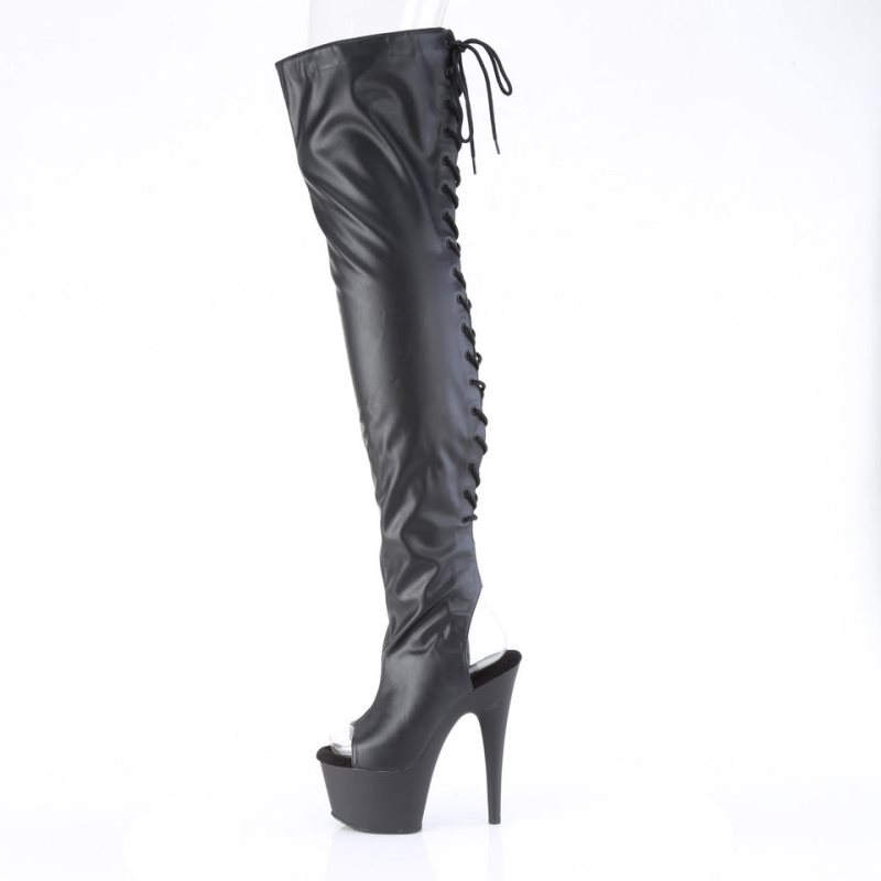 Pleaser Adore-3017 Vegan Leather Women's Thigh High Boots Black | NZ GVUWSK