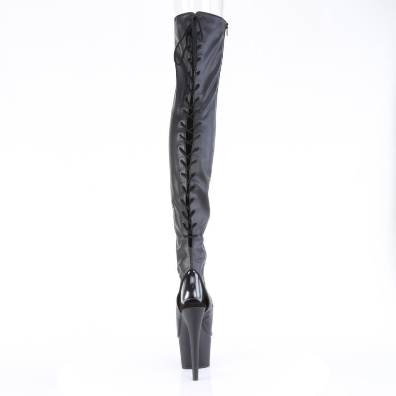 Pleaser Adore-3017 Vegan Leather Women's Thigh High Boots Black | NZ GVUWSK