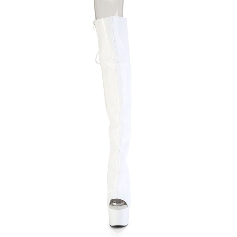 Pleaser Adore-3019HWR Stretch Holo Women's Thigh High Boots White | NZ AQIYCS