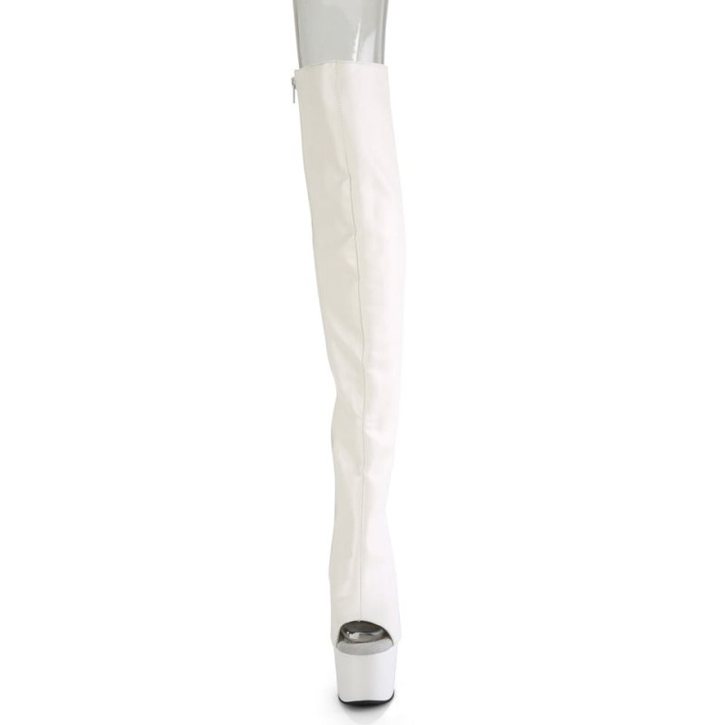 Pleaser Adore-3019 Vegan Leather Women's Thigh High Boots White | NZ HYFOGK