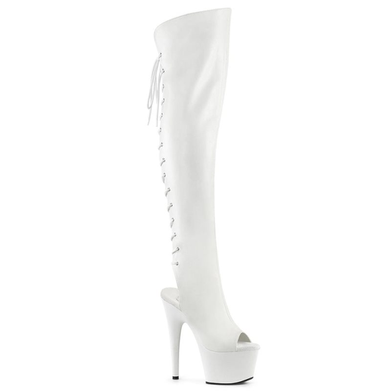 Pleaser Adore-3019 Vegan Leather Women\'s Thigh High Boots White | NZ HYFOGK