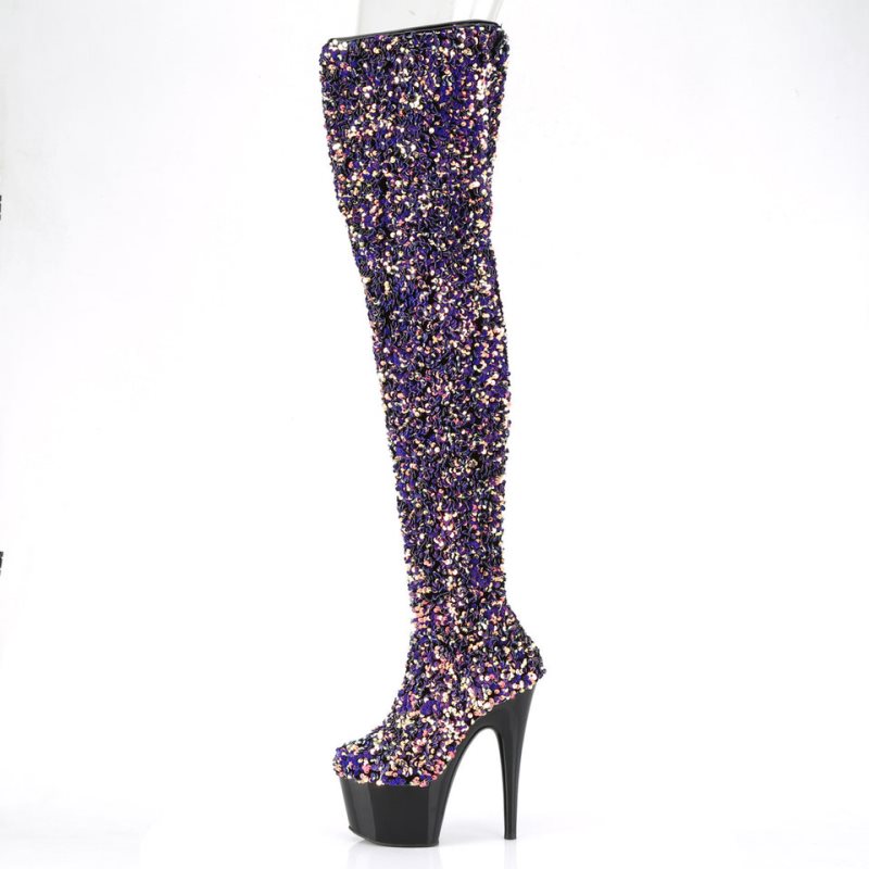 Pleaser Adore-3020 Women's Thigh High Boots Purple / Black | NZ UYWKRV