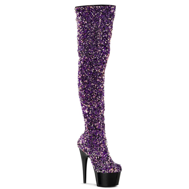 Pleaser Adore-3020 Women\'s Thigh High Boots Purple / Black | NZ UYWKRV