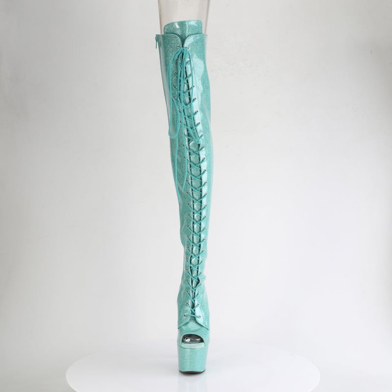 Pleaser Adore-3021GP Glitter Women's Thigh High Boots Light Turquoise | NZ NKSZXL