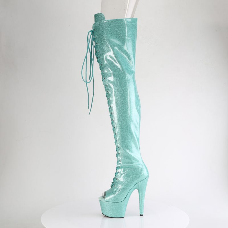 Pleaser Adore-3021GP Glitter Women's Thigh High Boots Light Turquoise | NZ NKSZXL