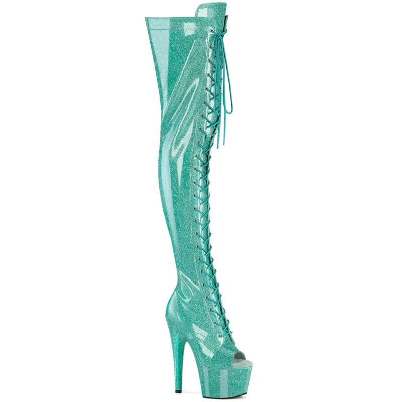 Pleaser Adore-3021GP Glitter Women\'s Thigh High Boots Light Turquoise | NZ NKSZXL