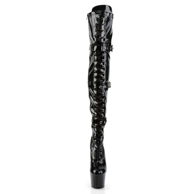 Pleaser Adore-3028 Women's Thigh High Boots Black | NZ KWBQNG