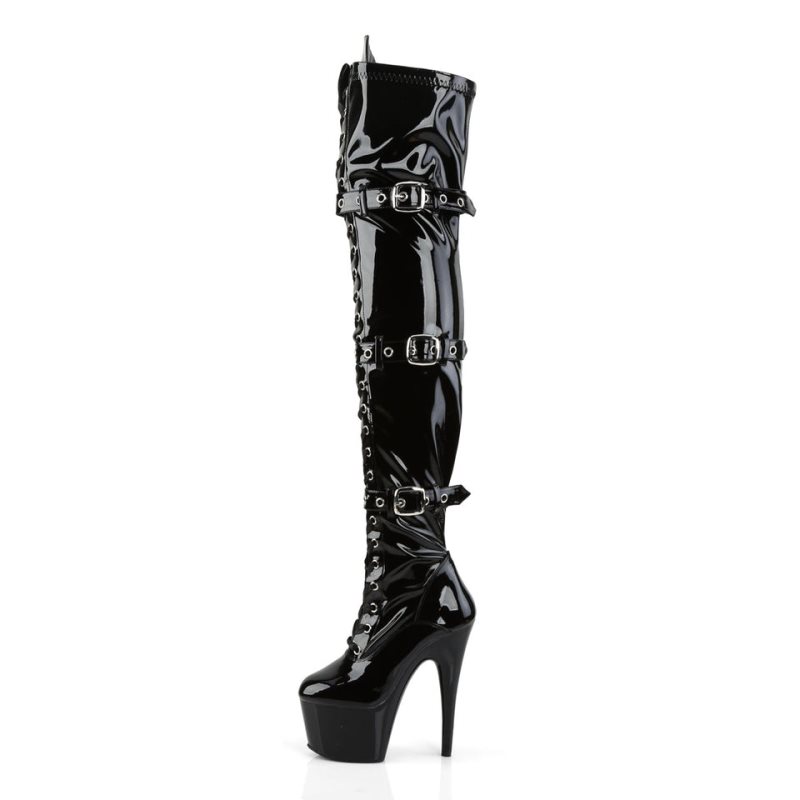 Pleaser Adore-3028 Women's Thigh High Boots Black | NZ KWBQNG