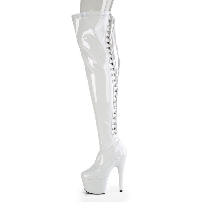 Pleaser Adore-3063 Women's Thigh High Boots White | NZ FBHLPI