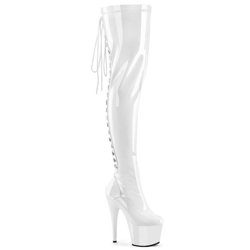 Pleaser Adore-3063 Women\'s Thigh High Boots White | NZ FBHLPI