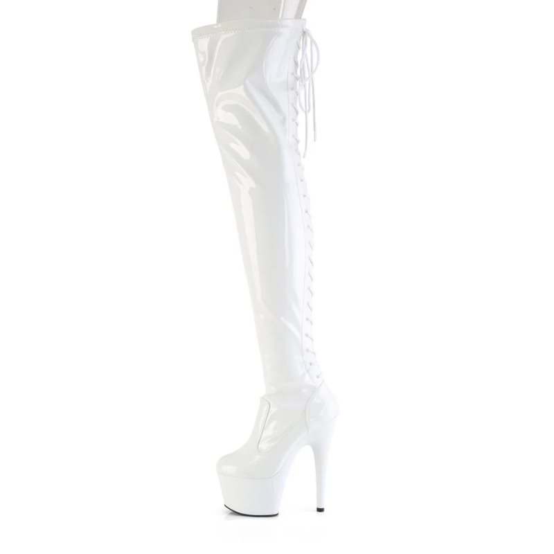 Pleaser Adore-3850 Women's Thigh High Boots White | NZ PHXCWR