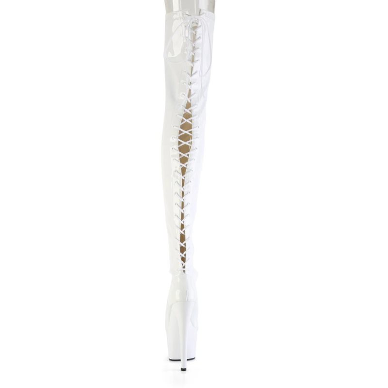 Pleaser Adore-3850 Women's Thigh High Boots White | NZ PHXCWR