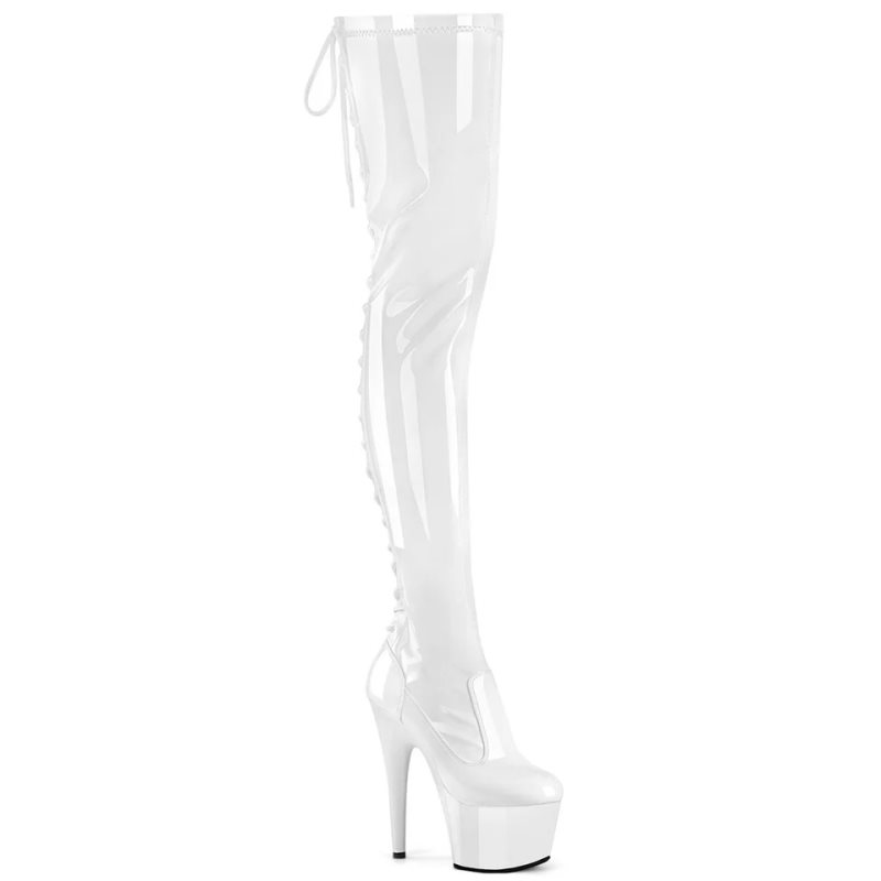 Pleaser Adore-3850 Women\'s Thigh High Boots White | NZ PHXCWR