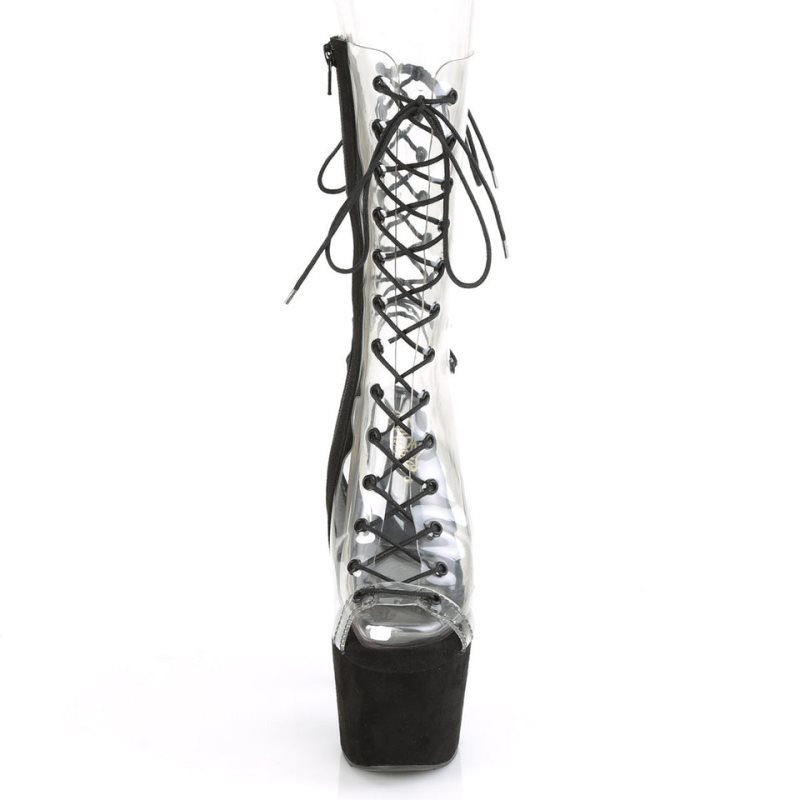 Pleaser Adore-700-60FS Suede Women's Heels Boots Black / Clear | NZ NJRYLO