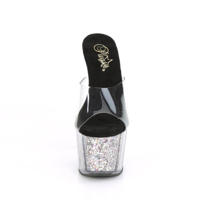 Pleaser Adore-701CG Women's Platform Slides Silver / Clear | NZ TCMHLN