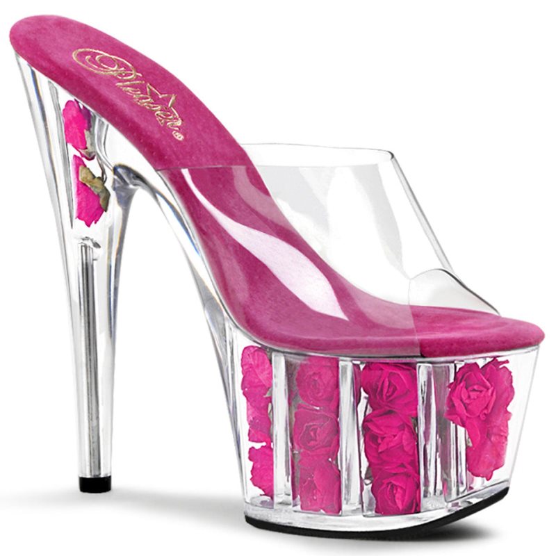 Pleaser Adore-701FL Women\'s Platform Slides Pink / Clear | NZ PYBETU