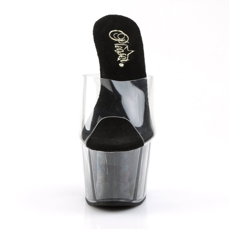 Pleaser Adore-701G Women's Platform Slides Black / Clear | NZ AXIKDJ