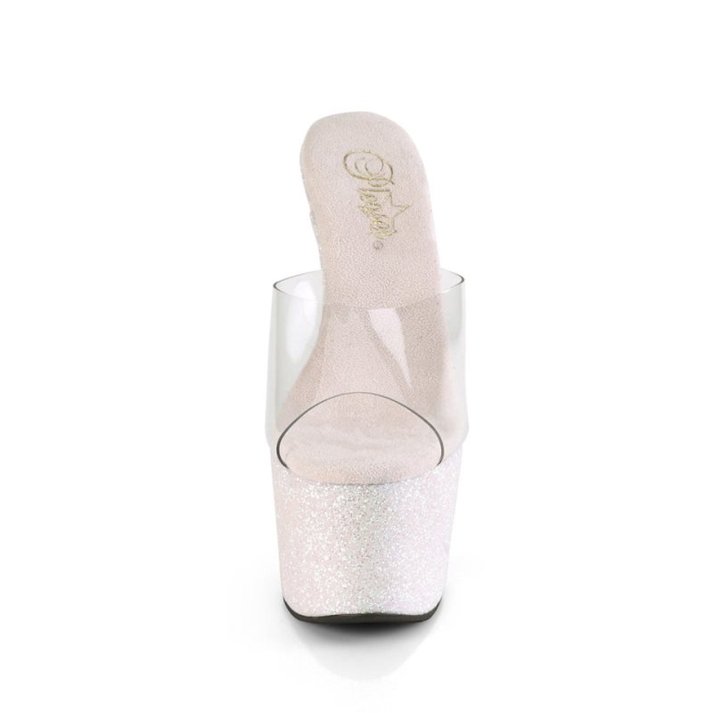 Pleaser Adore-701HMG Women's Platform Slides White / Clear | NZ AOPMES