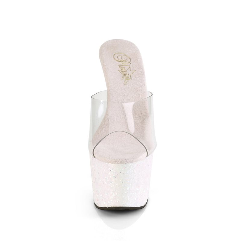 Pleaser Adore-701LG Women's Platform Slides White / Clear | NZ DKIMCL