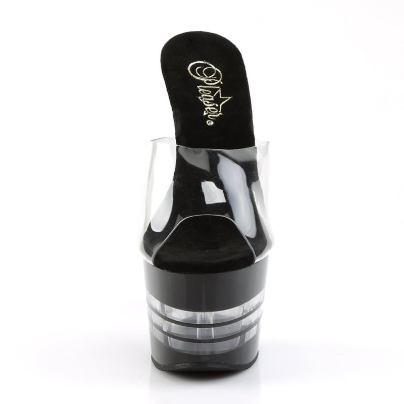 Pleaser Adore-701LN Women's Platform Slides Black / Clear | NZ JZAWYK