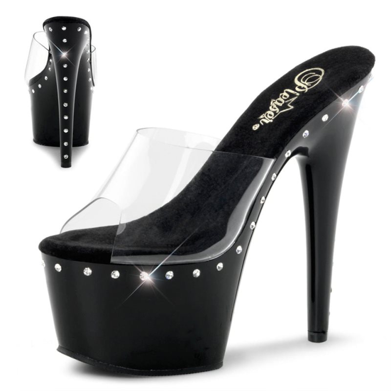 Pleaser Adore-701LS Women\'s Platform Slides Black / Clear | NZ UAXSKL