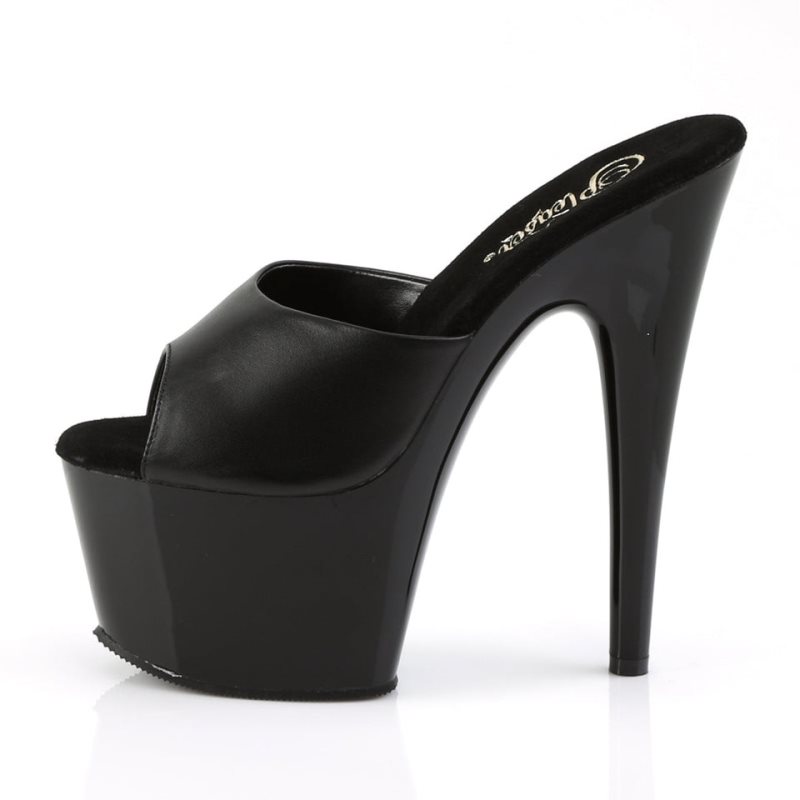 Pleaser Adore-701 Leather Women's Platform Slides Black | NZ QHRZTC