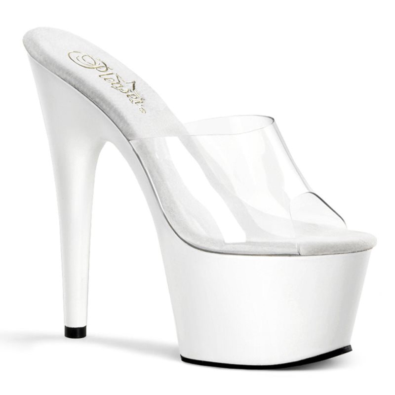 Pleaser Adore-701 Women\'s Platform Slides White / Clear | NZ UKWEFZ