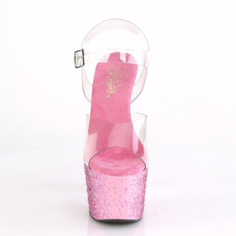 Pleaser Adore-708CF Women's Platform Heels Sandals Pink / Clear | NZ IOZRXG