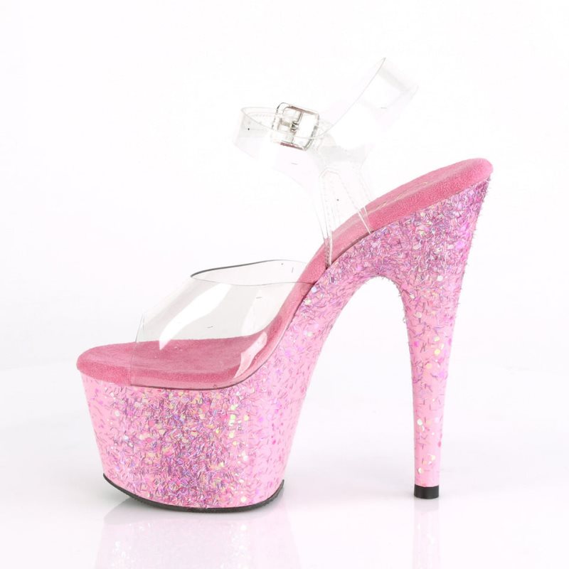 Pleaser Adore-708CF Women's Platform Heels Sandals Pink / Clear | NZ IOZRXG