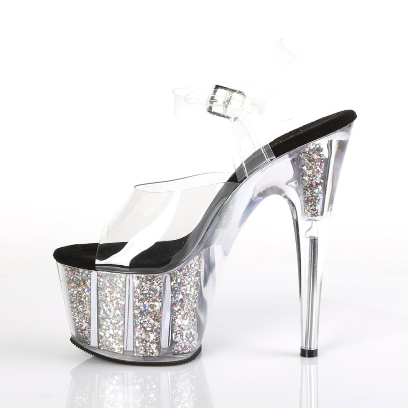 Pleaser Adore-708CG Women's Platform Heels Sandals Silver / Clear | NZ RQXYNB