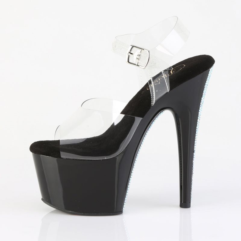 Pleaser Adore-708CRS-2 Women's Platform Heels Sandals Black / Silver / Clear | NZ XPSVCA