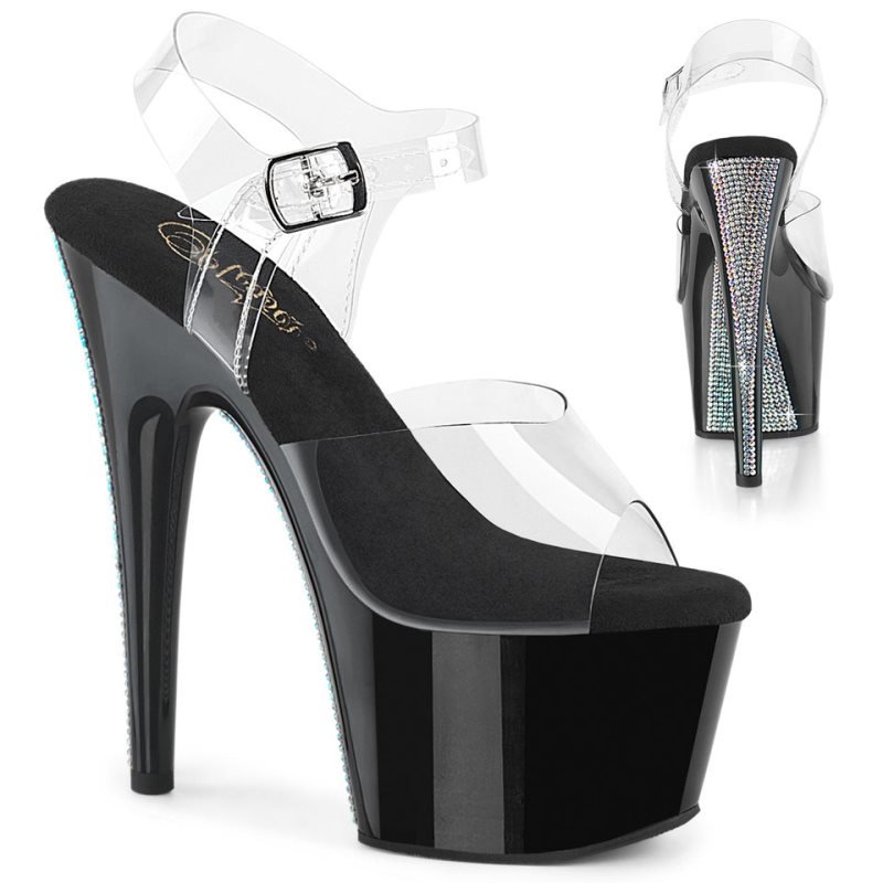 Pleaser Adore-708CRS-2 Women\'s Platform Heels Sandals Black / Silver / Clear | NZ XPSVCA