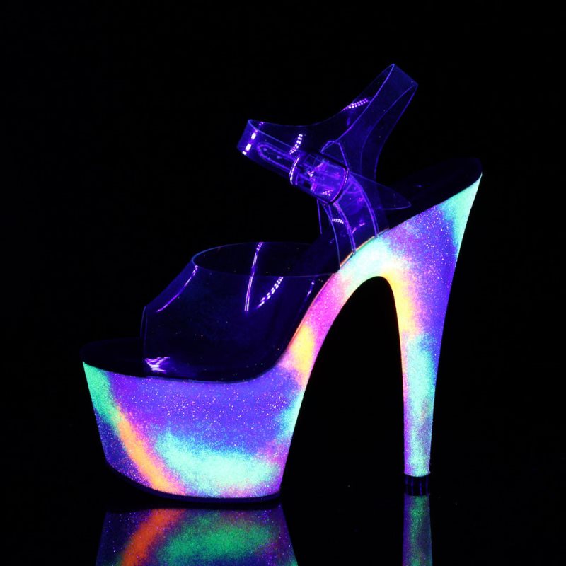 Pleaser Adore-708GXY Women's Platform Heels Sandals Purple / Clear | NZ XOGNYU