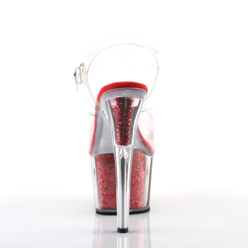 Pleaser Adore-708G Women's Platform Heels Sandals Red / Clear | NZ TZFEPU