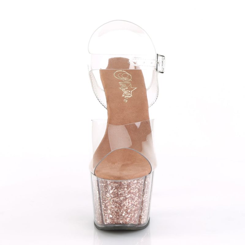 Pleaser Adore-708G Women's Platform Heels Sandals Rose Gold / Clear | NZ UNZSYB