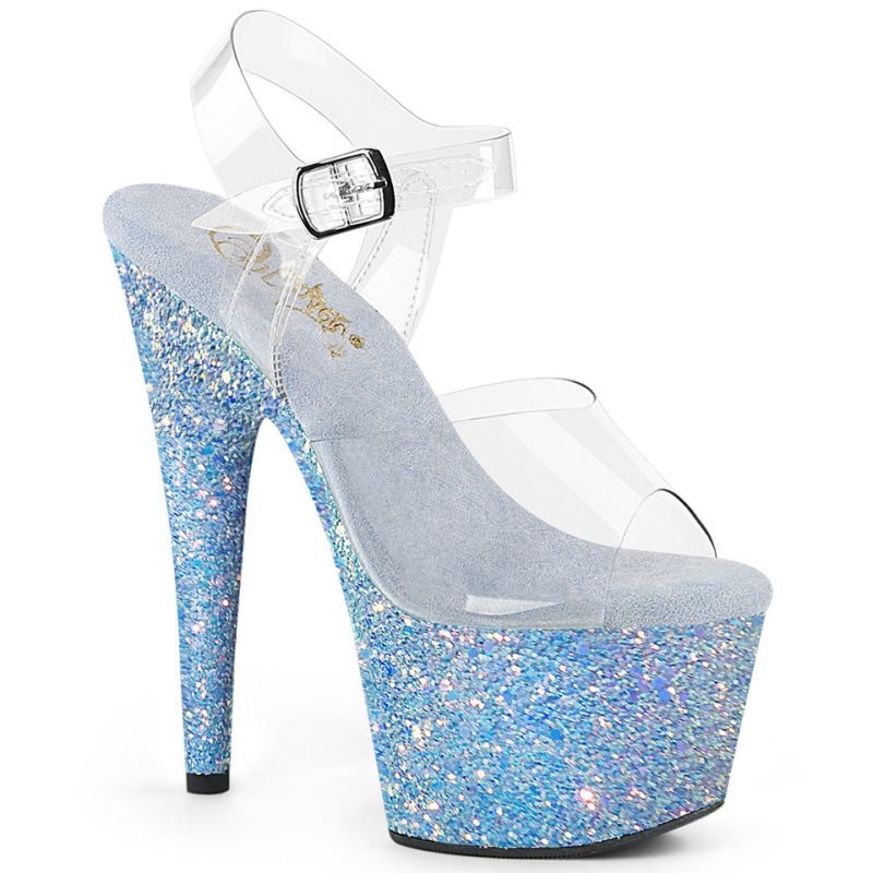 Pleaser Adore-708LG Women\'s Platform Heels Sandals Blue / Clear | NZ EFMLDI