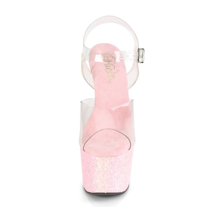 Pleaser Adore-708LG Women's Platform Heels Sandals Pink / Clear | NZ FPKUWY