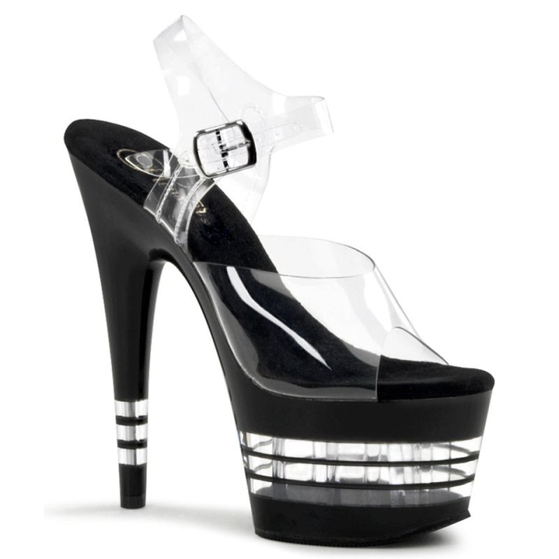 Pleaser Adore-708LN Women\'s Platform Heels Sandals Black / Clear | NZ QZLSYN