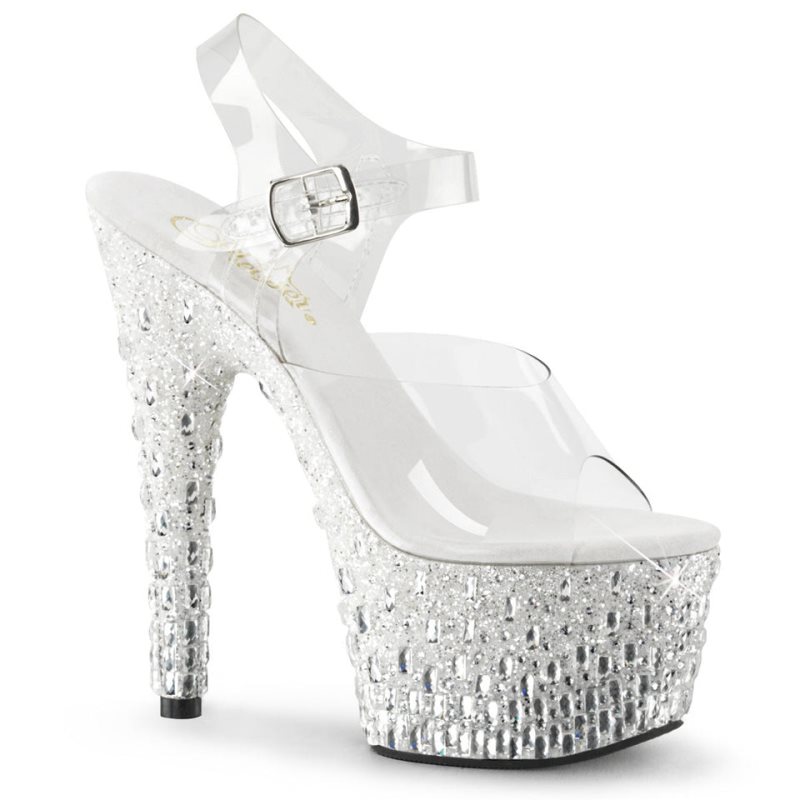 Pleaser Adore-708MR-5 Women\'s Platform Heels Sandals Silver / Clear | NZ QCLTWZ