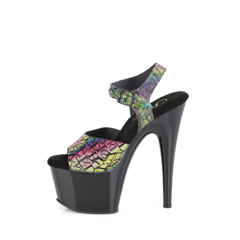 Pleaser Adore-708N-LTP Women's Platform Heels Sandals Green / Black | NZ YEDLMI